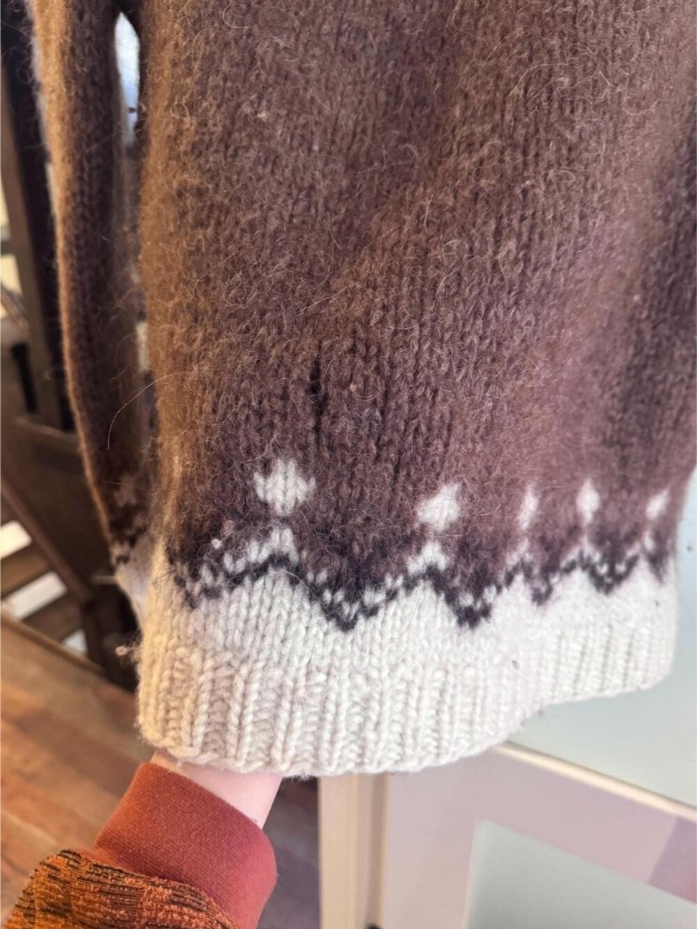 Vintage brown fair isle nordic icelandic wool chunky hand knit cardigan sweater - Picture 7 of 8